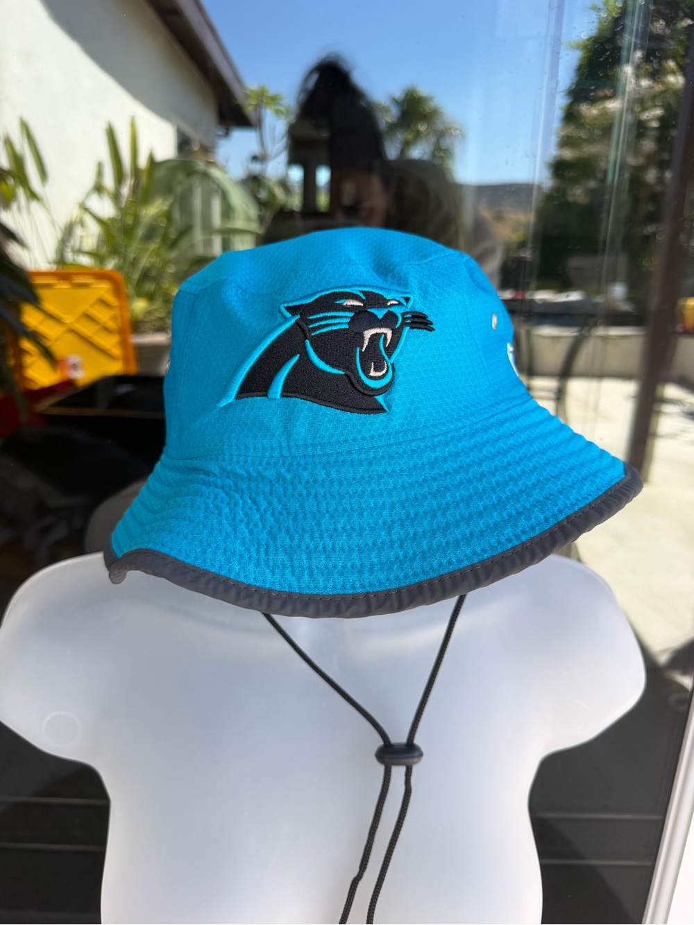 Carolina Panthers Teal Bucket Hat with Chin Strap